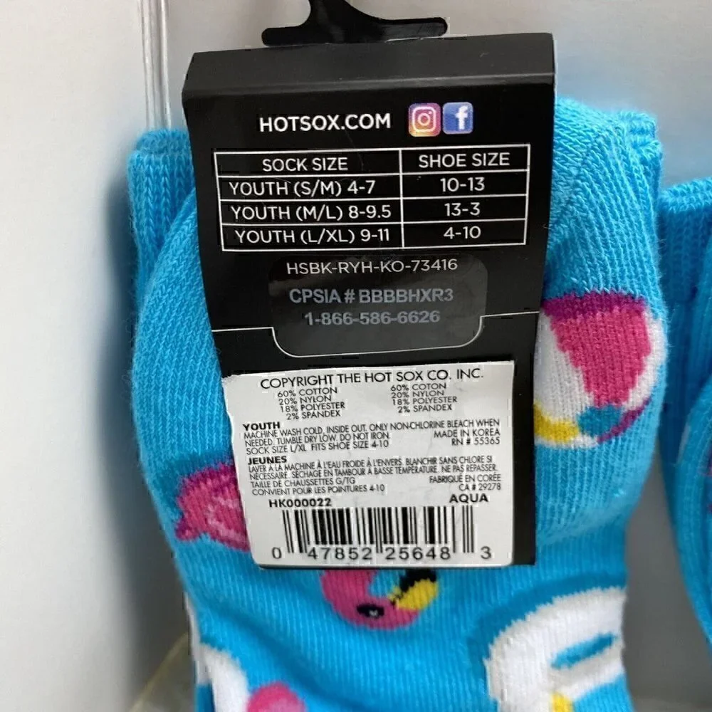 NEW Hot Sox Set of 2 Kids Socks Large/X-Large L/XL Pool Floats Unicorn Aqua Pink